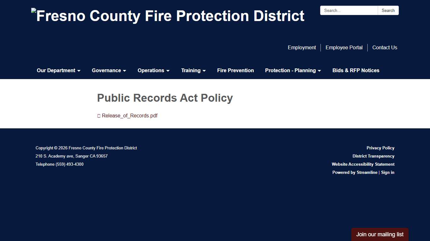 Public Records Act Policy - Fresno County Fire Protection District